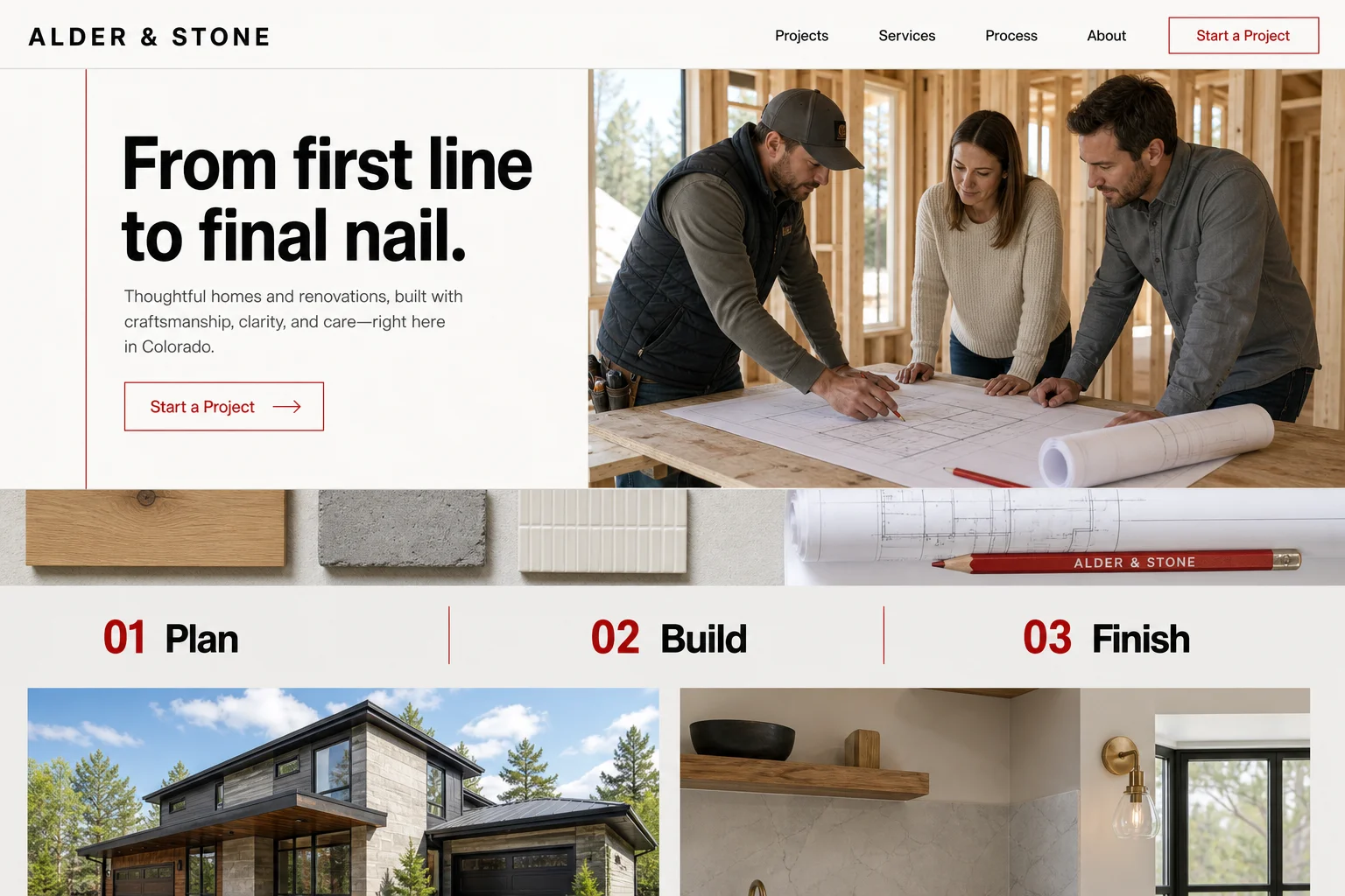 Custom website concept for a construction business