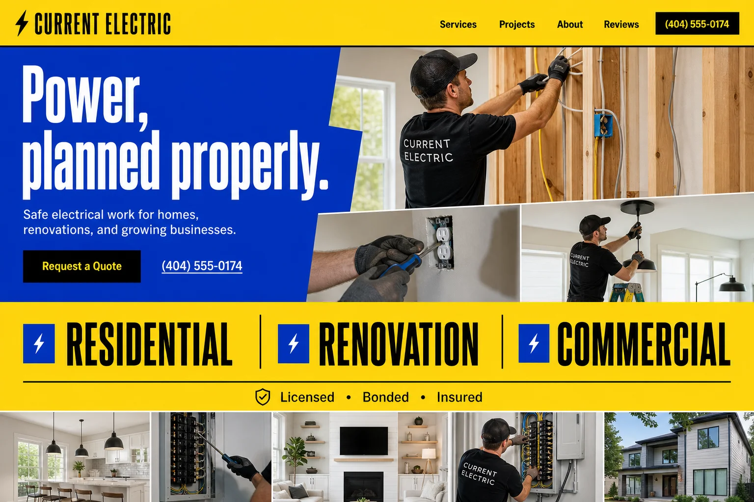 Custom website concept for a electrical business