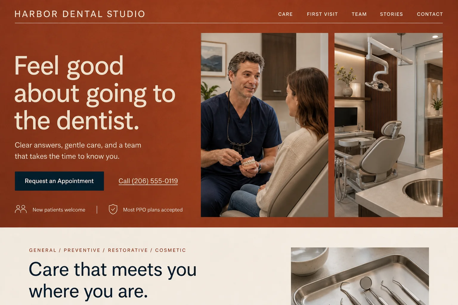 Custom website concept for a dental business